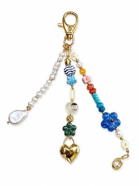 Coastal Beaded Bag Charm Keychain | Pearl, Heart & Floral Charms